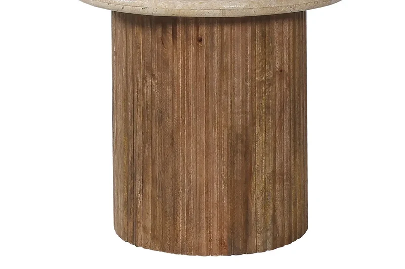 Table d'appoint Ronde en Bois de manguier avec plateau en travertin beige TAËL - 50 cm