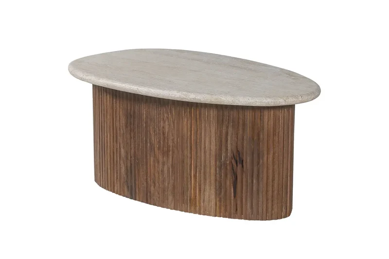 Table basse en Bois de manguier avec un plateau en Travertin Beige TAËL - 90 cm