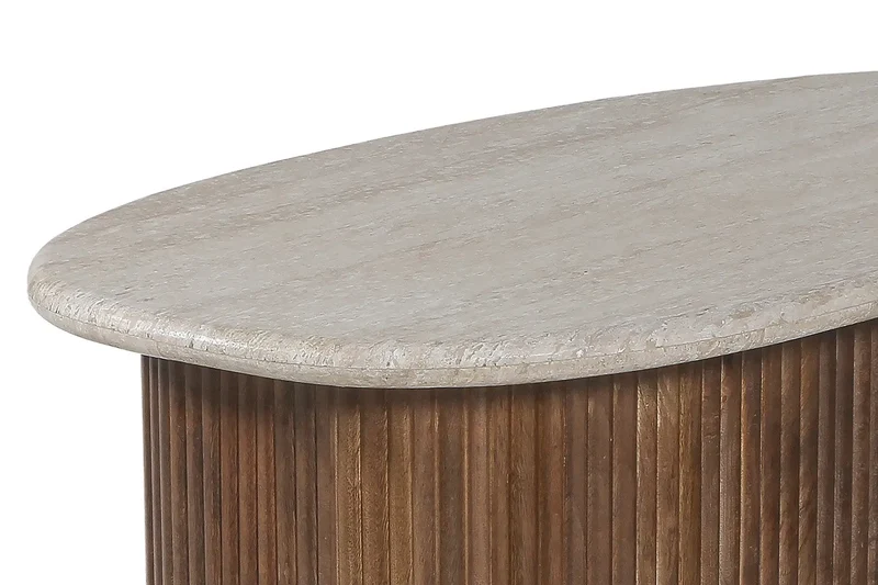 Table basse en Bois de manguier avec un plateau en Travertin Beige TAËL - 90 cm