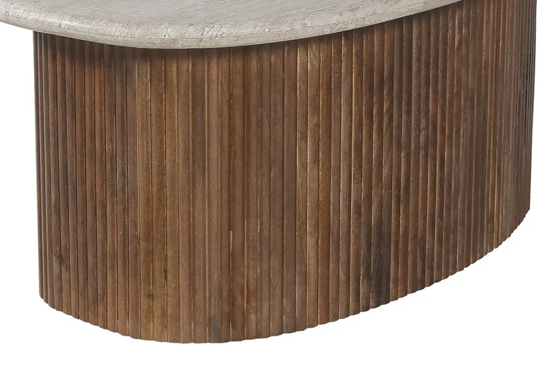 Table basse en Bois de manguier avec un plateau en Travertin Beige TAËL - 90 cm