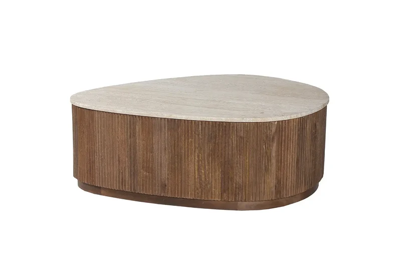 Table basse en Bois de manguier avec plateau en Travertin Beige ORYS - 100 cm