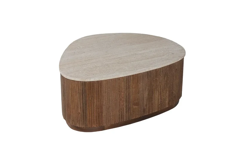 Table basse en Bois de manguier avec plateau en Travertin Beige ORYS - 100 cm