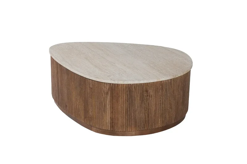 Table basse en Bois de manguier avec plateau en Travertin Beige ORYS - 100 cm