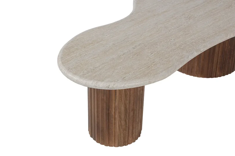 Table basse en Bois de manguier avec plateau en Travertin Beige MARLEY - 120 cm