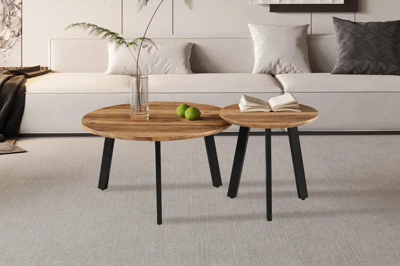Lot de 2 Tables basses Rondes Effet Mango AYLEN - 45-50 x 80-50 cm