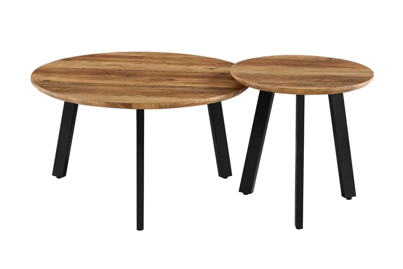 Lot de 2 Tables basses Rondes Effet Mango AYLEN - 45-50 x 80-50 cm