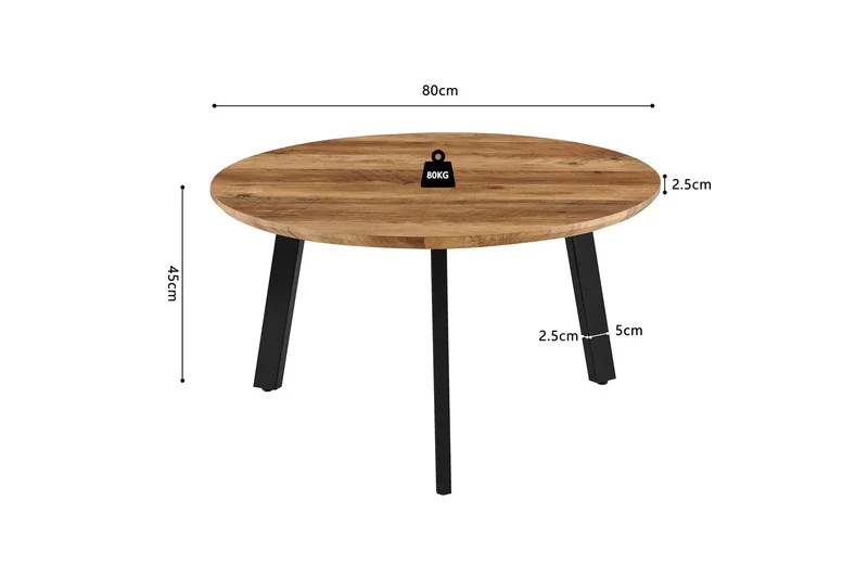 Lot de 2 Tables basses Rondes Effet Mango AYLEN - 45-50 x 80-50 cm