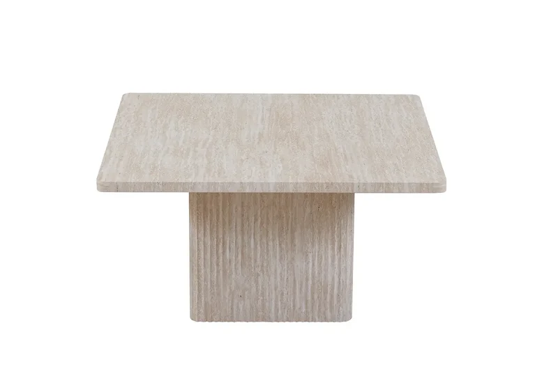 Lot de 2 Tables basses Effet Travertin Beige NOLYA - 52x60 cm et 80x80 cm