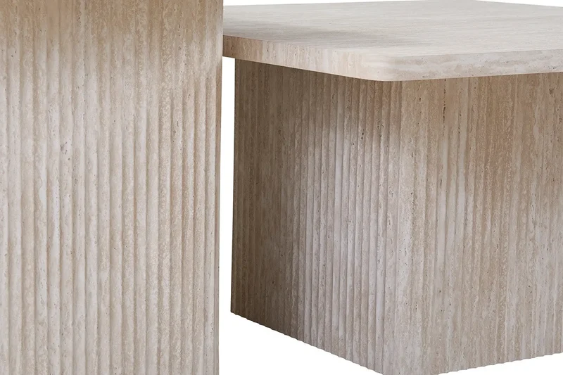 Lot de 2 Tables basses Effet Travertin Beige NOLYA - 52x60 cm et 80x80 cm