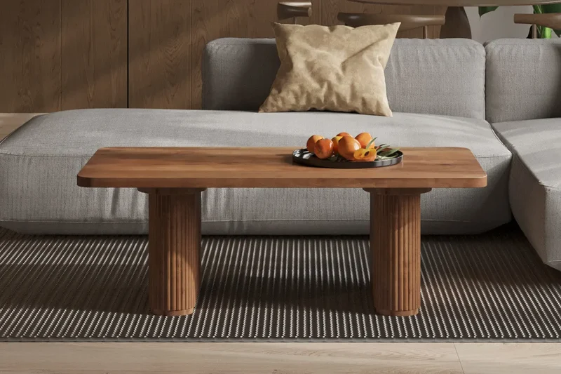 Table basse Bois de Manguier Brun Clair LÉOR - 40 x 120 cm