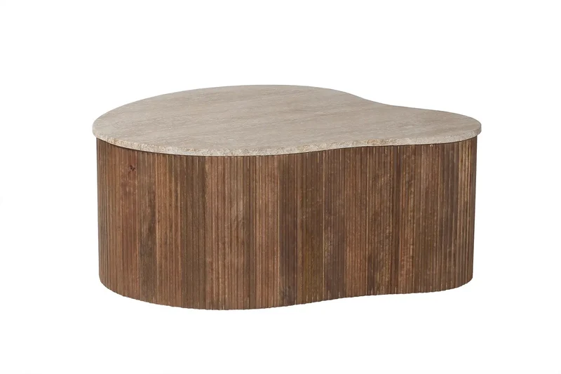 Table basse en Bois de Manguier avec un plateau en Travertin Beige ELY - 83 cm