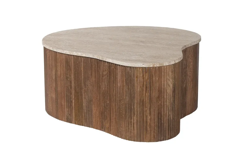 Table basse en Bois de Manguier avec un plateau en Travertin Beige ELY - 83 cm