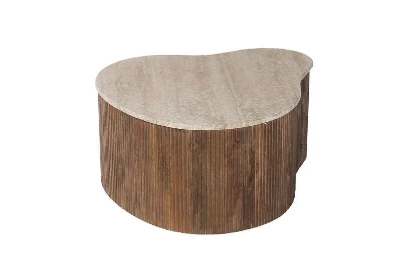 Table basse en Bois de Manguier avec un plateau en Travertin Beige ELY - 83 cm