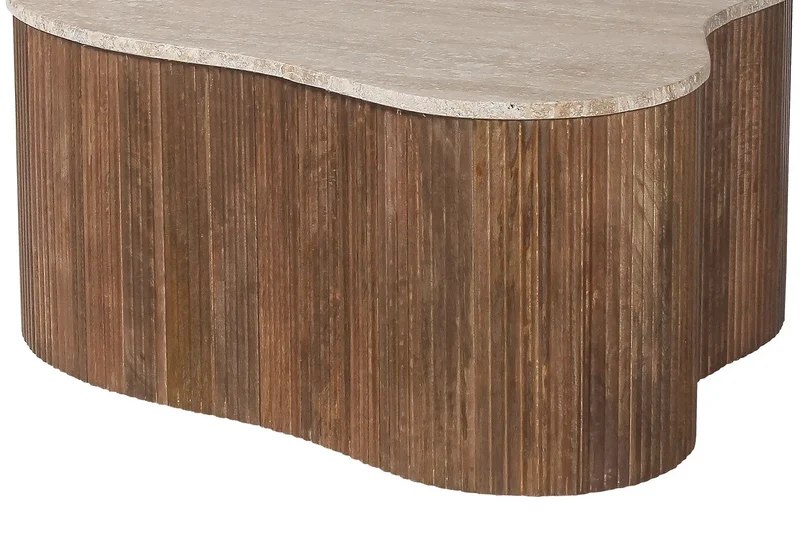 Table basse en Bois de Manguier avec un plateau en Travertin Beige ELY - 83 cm
