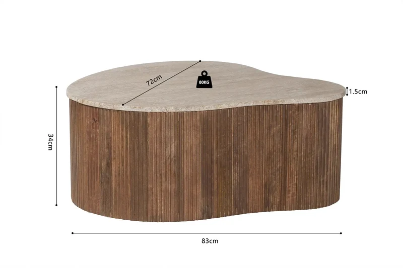 Table basse en Bois de Manguier avec un plateau en Travertin Beige ELY - 83 cm