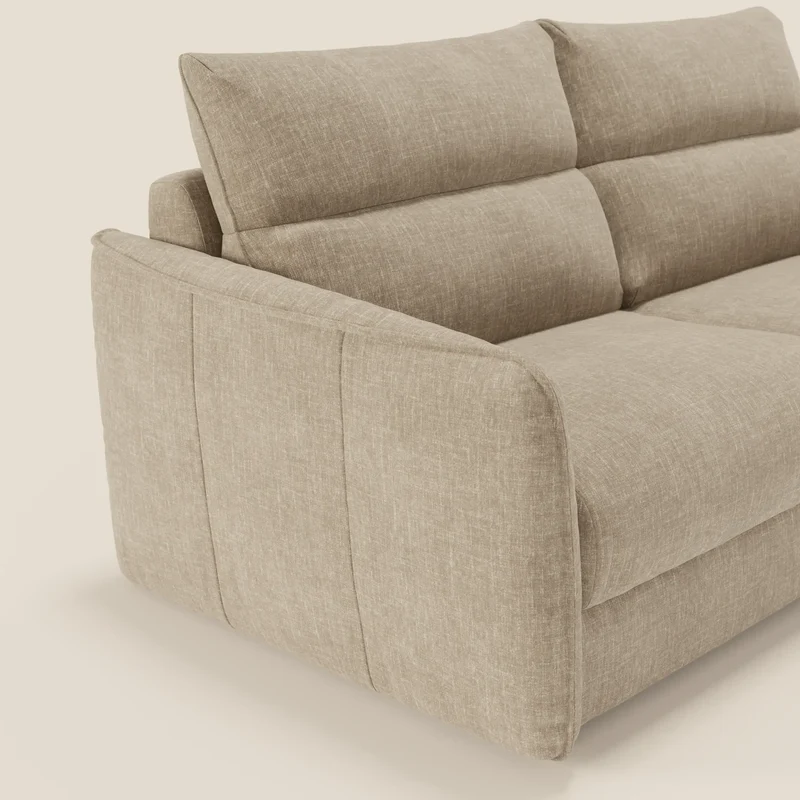 Elios Canapé convertible avec coussins de dossier souples en tissu détachable T24 beige