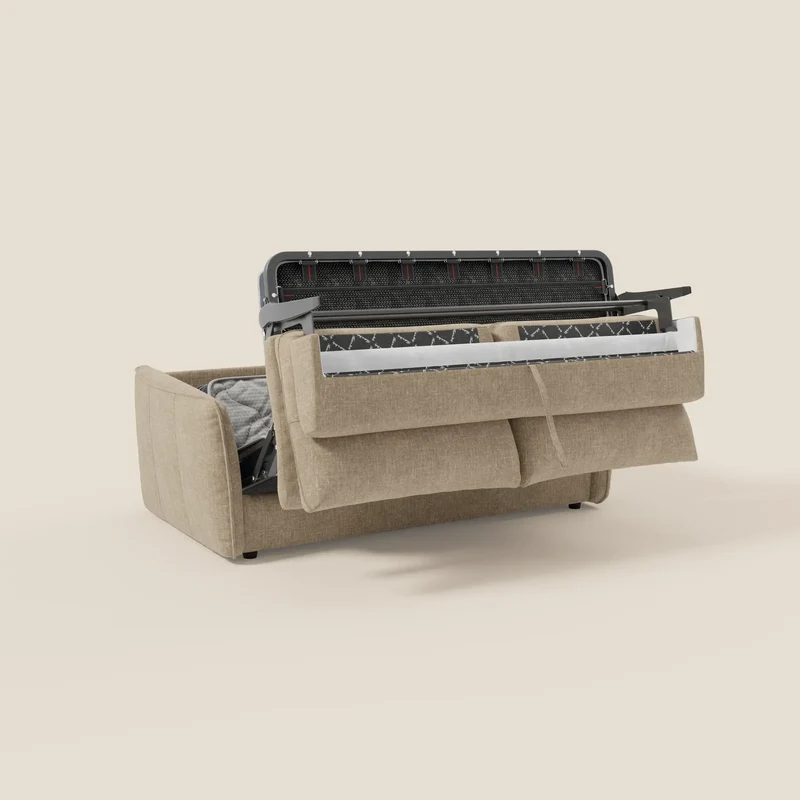 Elios Canapé convertible avec coussins de dossier souples en tissu détachable T24 beige