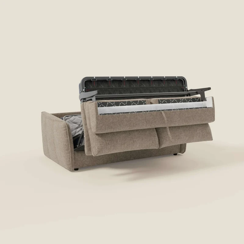 Elios Canapé convertible avec coussins de dossier souples en tissu détachable T24 brun taupe
