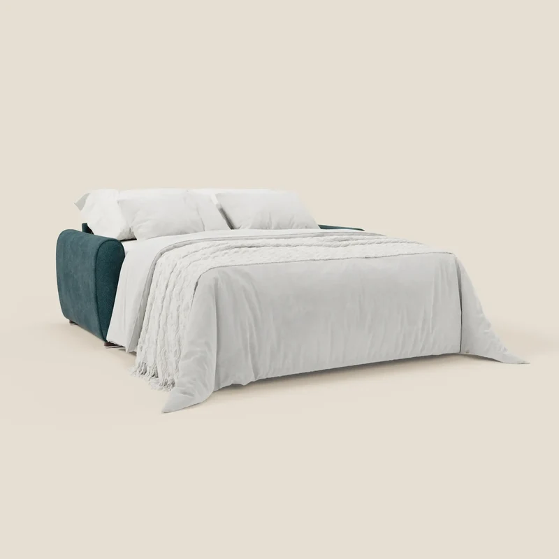 Kaleo Canapé convertible moderne avec matelas H17 cm - en tissu imperméable T26 bleu canard