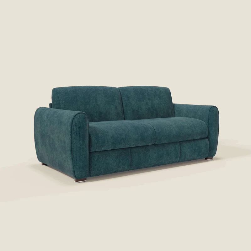 Kaleo Canapé convertible moderne avec matelas H17 cm - en tissu imperméable T26 bleu canard