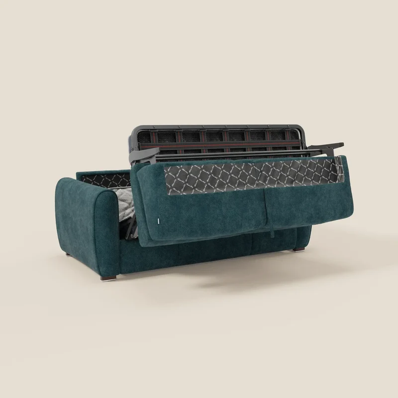 Kaleo Canapé convertible moderne avec matelas H17 cm - en tissu imperméable T26 bleu canard