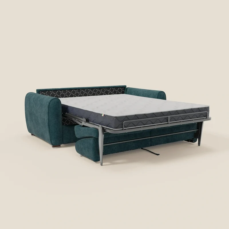Kaleo Canapé convertible moderne avec matelas H17 cm - en tissu imperméable T26 bleu canard