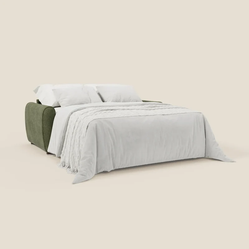 Kaleo Canapé convertible moderne avec matelas H17 cm - en tissu imperméable T26 vert mousse