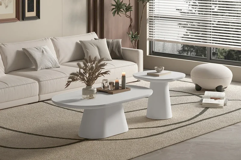 Table Basse Ovale Effet Ciment Ecru TAVINA - 120 cm