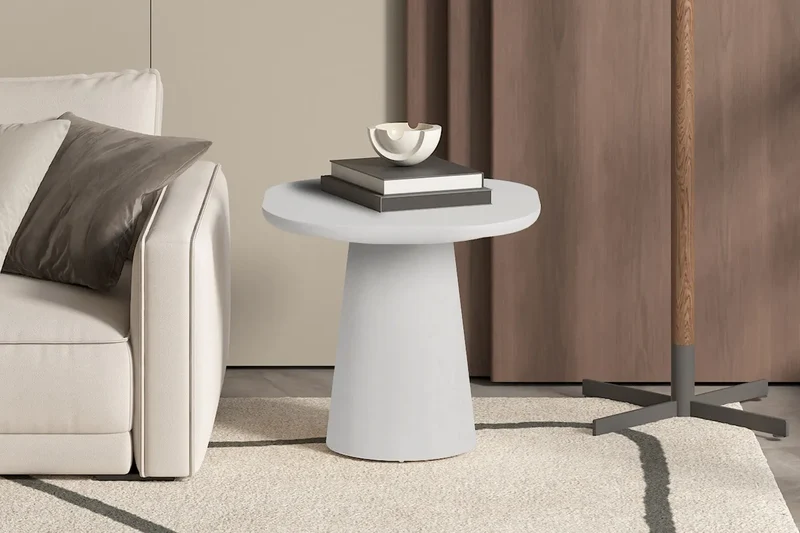 Table Basse Ovale Effet Ciment Ecru TAVINA - 55 cm