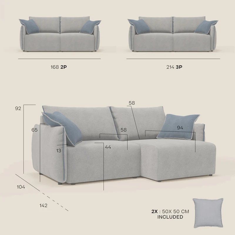 Flexar Canapé avec assises coulissantes et dossier en duvet en bouclette douce et imperméable T07 Gris