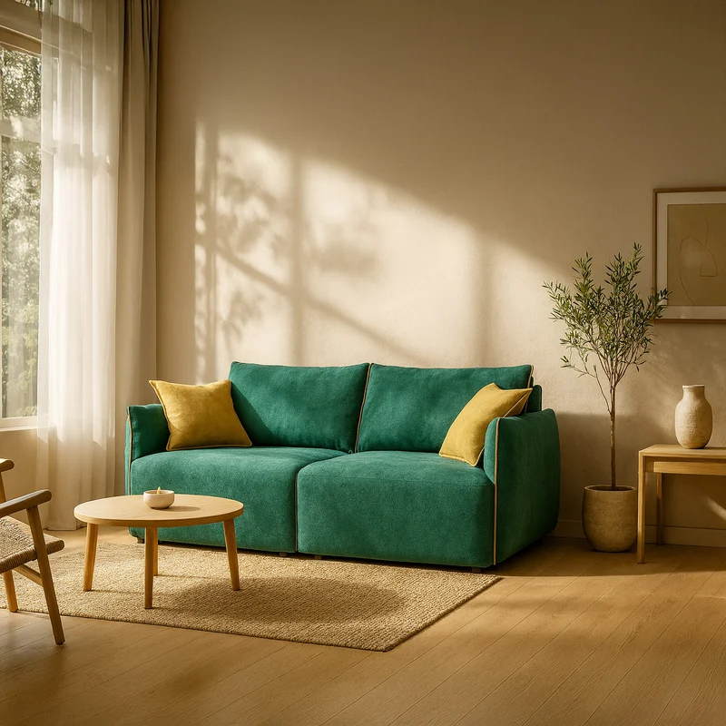 Flexar Canapé avec assises coulissantes et dossier en duvet en bouclette douce et imperméable T07 Vert - jaune