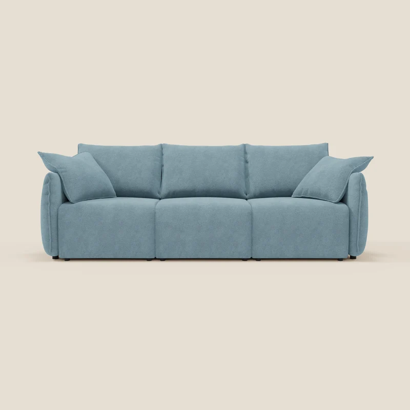 Flexar Canapé avec 3 assises coulissantes et dossier en duvet en bouclette douce et imperméable T07 Bleu pastel
