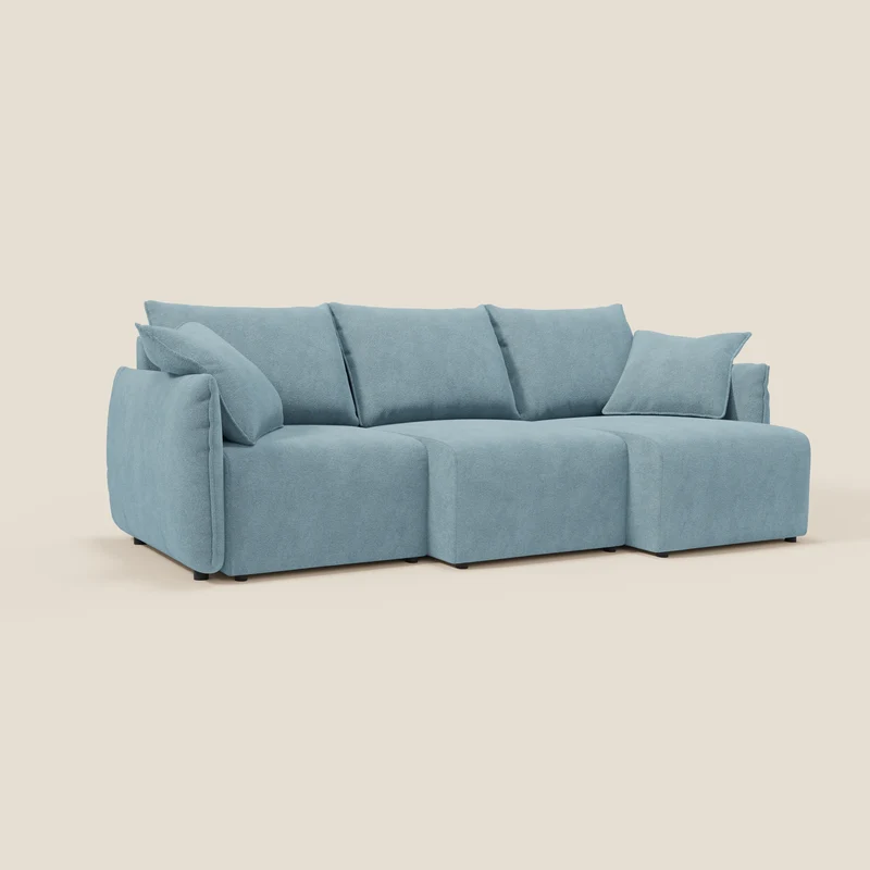 Flexar Canapé avec 3 assises coulissantes et dossier en duvet en bouclette douce et imperméable T07 Bleu pastel