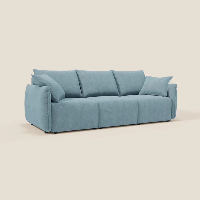 Flexar Canapé avec 3 assises coulissantes et dossier en duvet en bouclette douce et imperméable T07 Bleu pastel