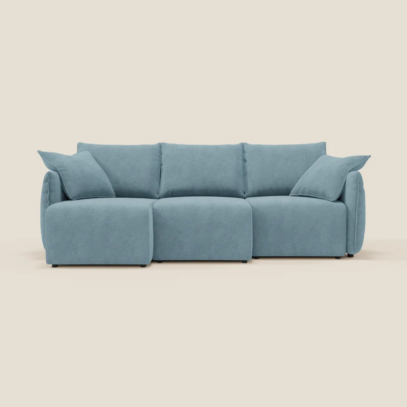 Flexar Canapé avec 3 assises coulissantes et dossier en duvet en bouclette douce et imperméable T07 Bleu pastel
