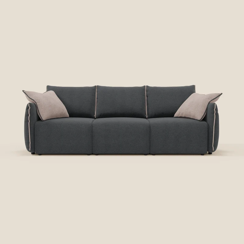Flexar canapé avec 3 assises extensibles, dossier en duvet d’oie, en bouclé imperméable T07 anthracite - rose