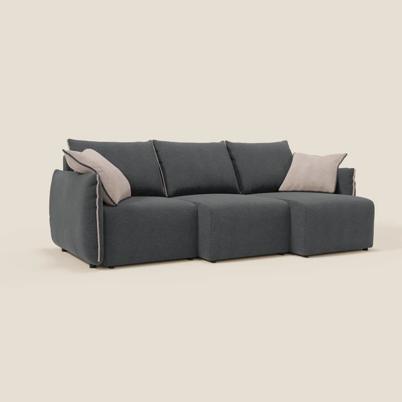 Flexar canapé avec 3 assises extensibles, dossier en duvet d’oie, en bouclé imperméable T07 anthracite - rose