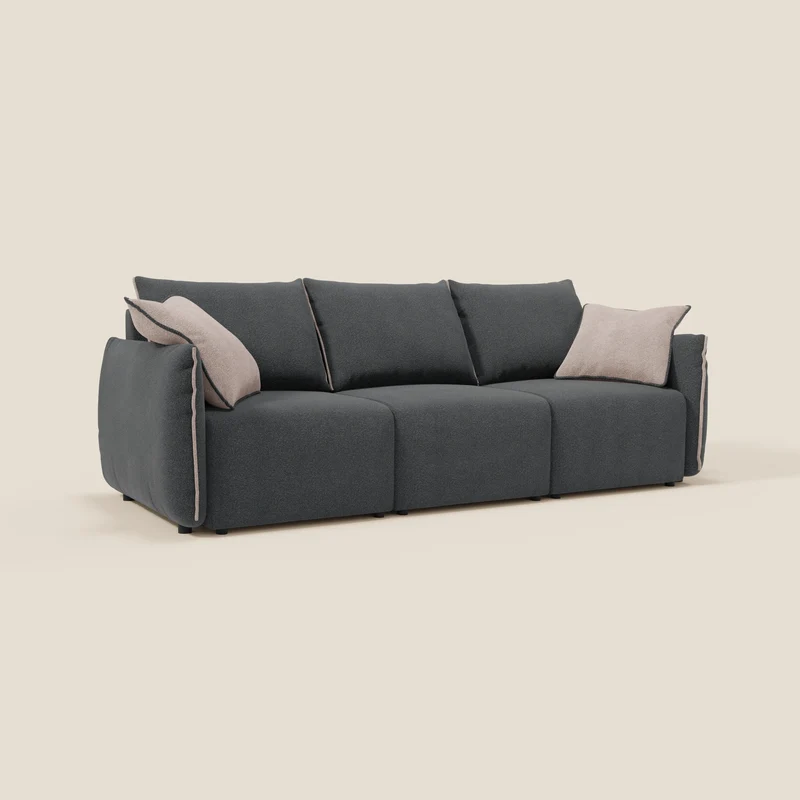 Flexar canapé avec 3 assises extensibles, dossier en duvet d’oie, en bouclé imperméable T07 anthracite - rose