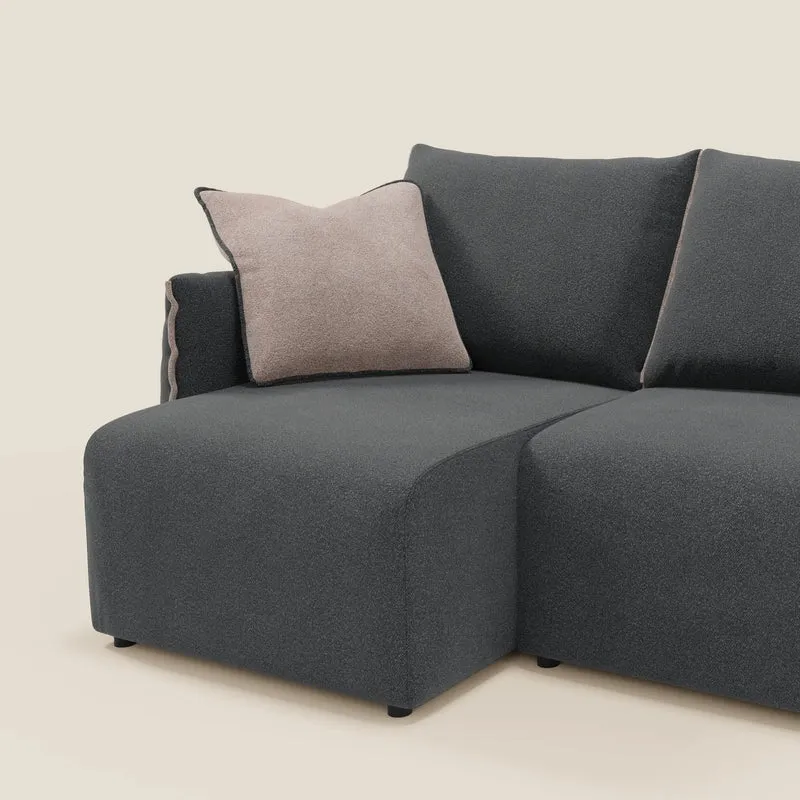 Flexar canapé avec 3 assises extensibles, dossier en duvet d’oie, en bouclé imperméable T07 anthracite - rose