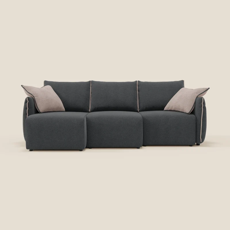Flexar canapé avec 3 assises extensibles, dossier en duvet d’oie, en bouclé imperméable T07 anthracite - rose
