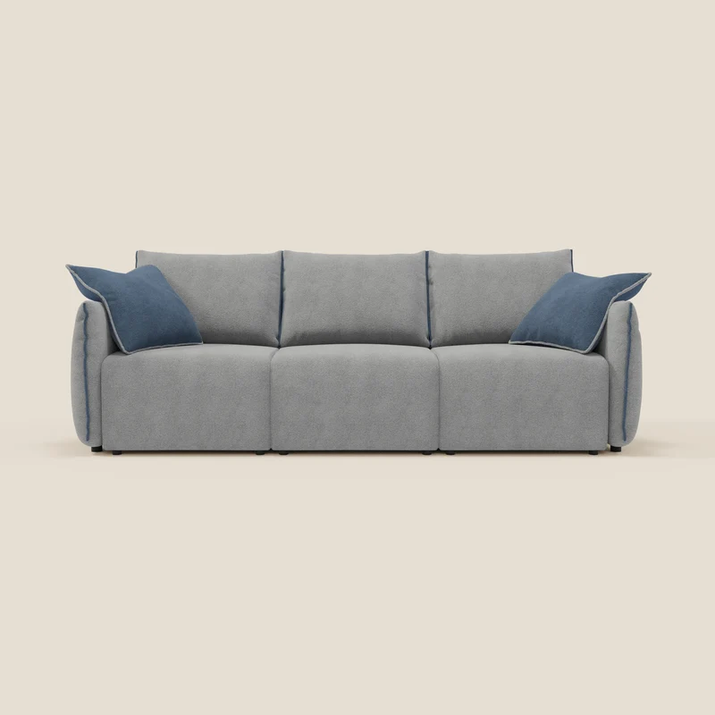 Flexar Canapé avec 3 assises coulissantes et dossier en duvet en bouclette douce et imperméable T07 Gris - bleu