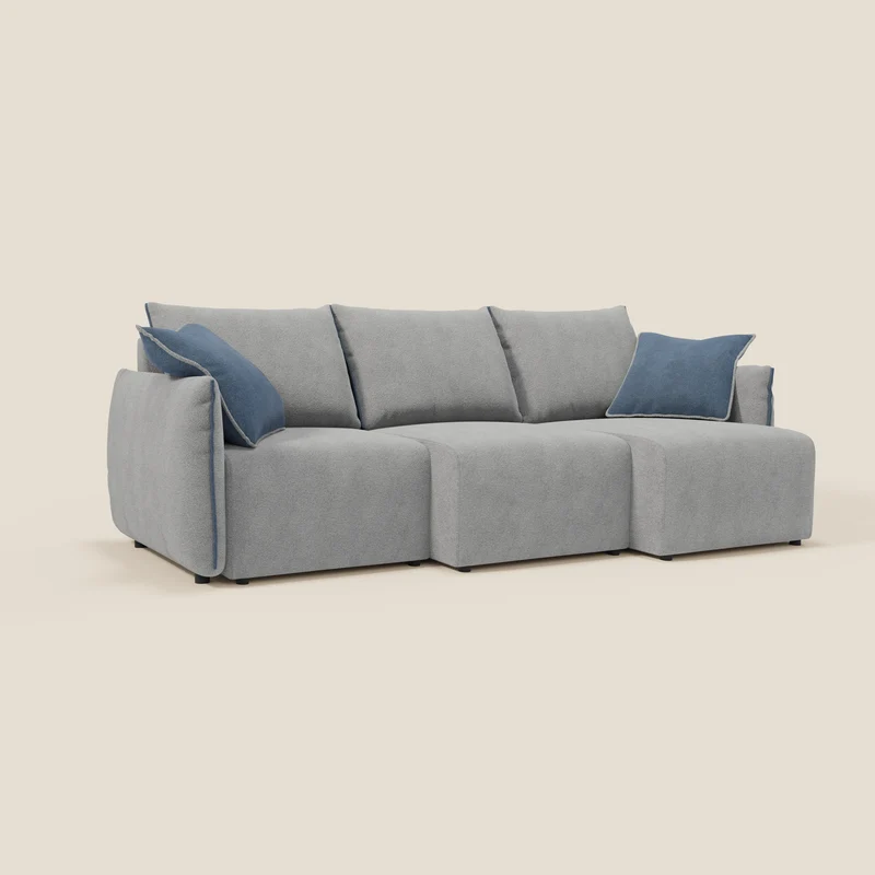 Flexar Canapé avec 3 assises coulissantes et dossier en duvet en bouclette douce et imperméable T07 Gris - bleu