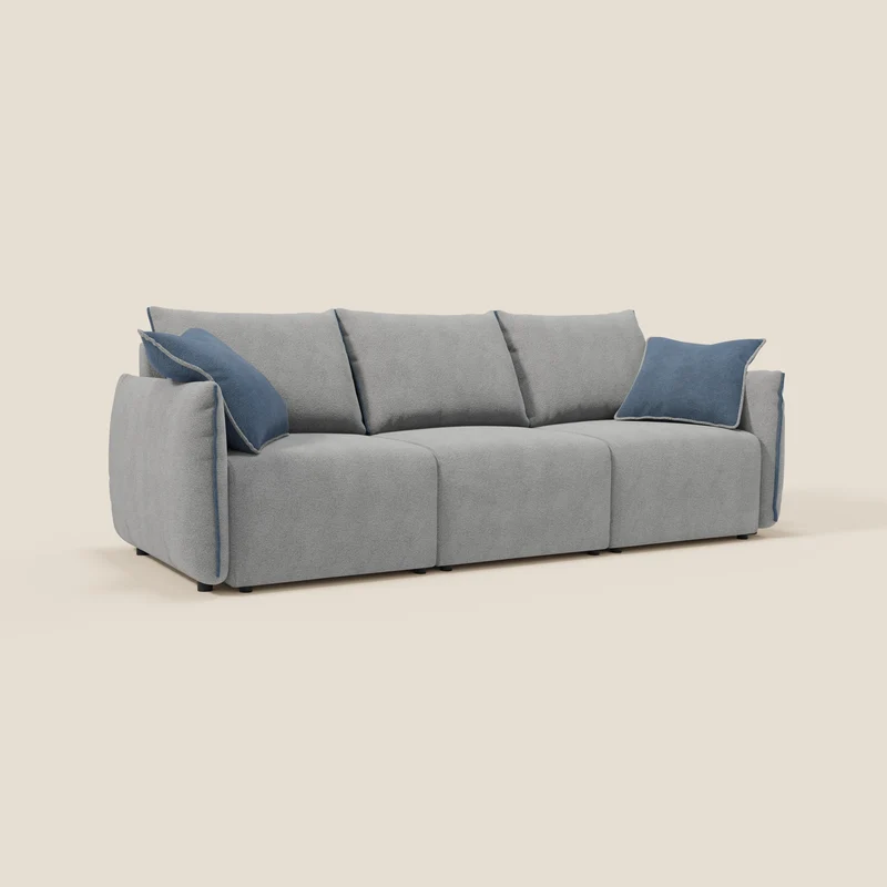 Flexar Canapé avec 3 assises coulissantes et dossier en duvet en bouclette douce et imperméable T07 Gris - bleu