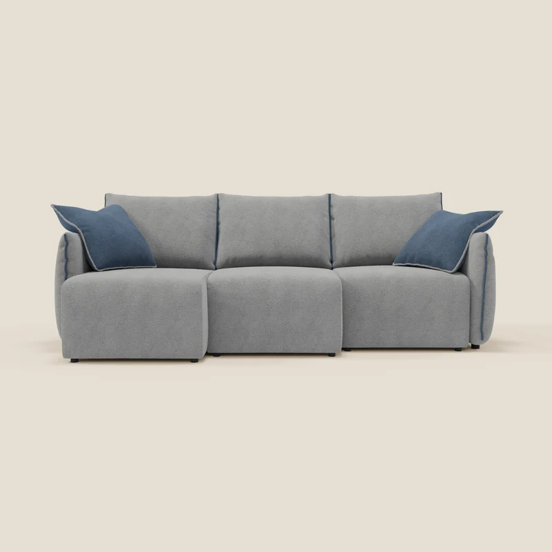 Flexar Canapé avec 3 assises coulissantes et dossier en duvet en bouclette douce et imperméable T07 Gris - bleu