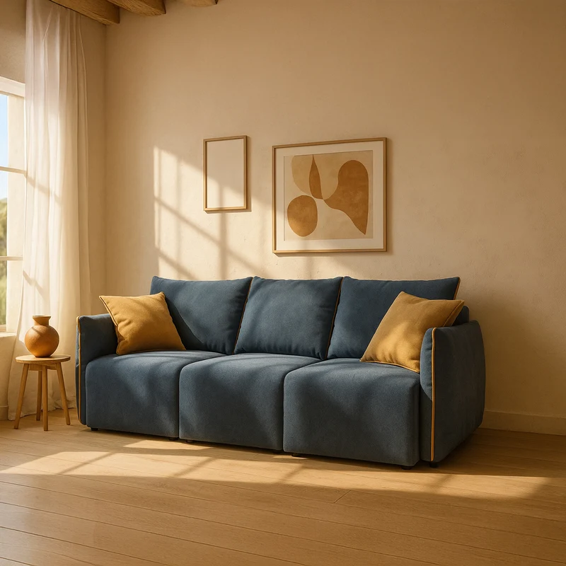 Flexar Canapé avec 3 assises coulissantes et dossier en duvet en bouclette douce et imperméable T07 Bleu - orange