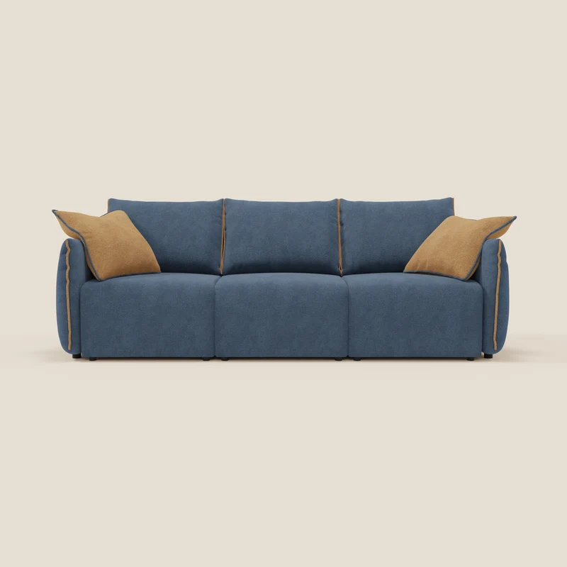 Flexar Canapé avec 3 assises coulissantes et dossier en duvet en bouclette douce et imperméable T07 Bleu - orange