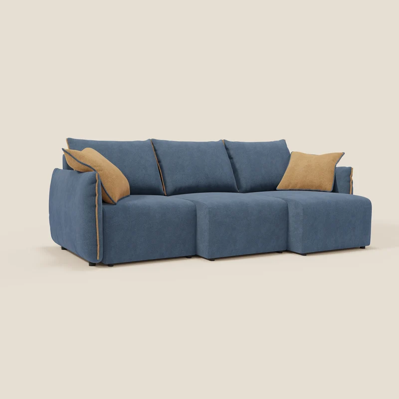 Flexar Canapé avec 3 assises coulissantes et dossier en duvet en bouclette douce et imperméable T07 Bleu - orange