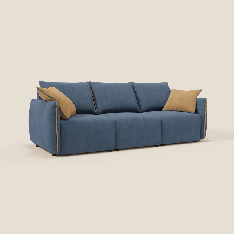 Flexar Canapé avec 3 assises coulissantes et dossier en duvet en bouclette douce et imperméable T07 Bleu - orange