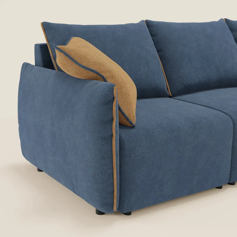 Flexar Canapé avec 3 assises coulissantes et dossier en duvet en bouclette douce et imperméable T07 Bleu - orange