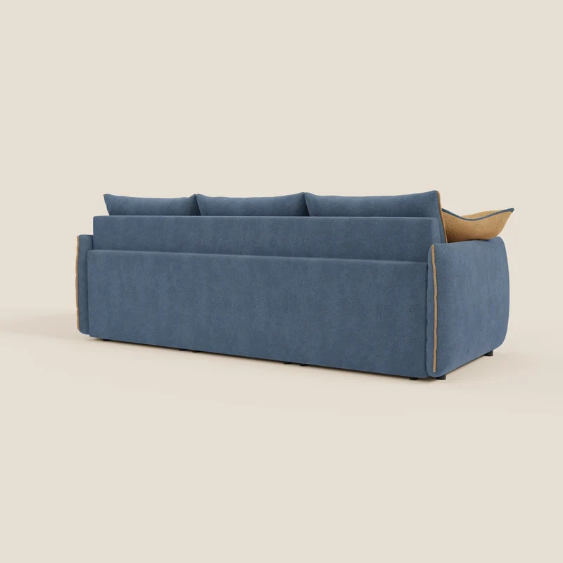 Flexar Canapé avec 3 assises coulissantes et dossier en duvet en bouclette douce et imperméable T07 Bleu - orange